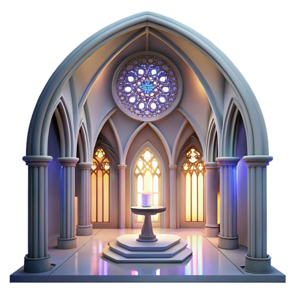 vibrant vintage Gothic Cathedral Interior Stained Glass professional png