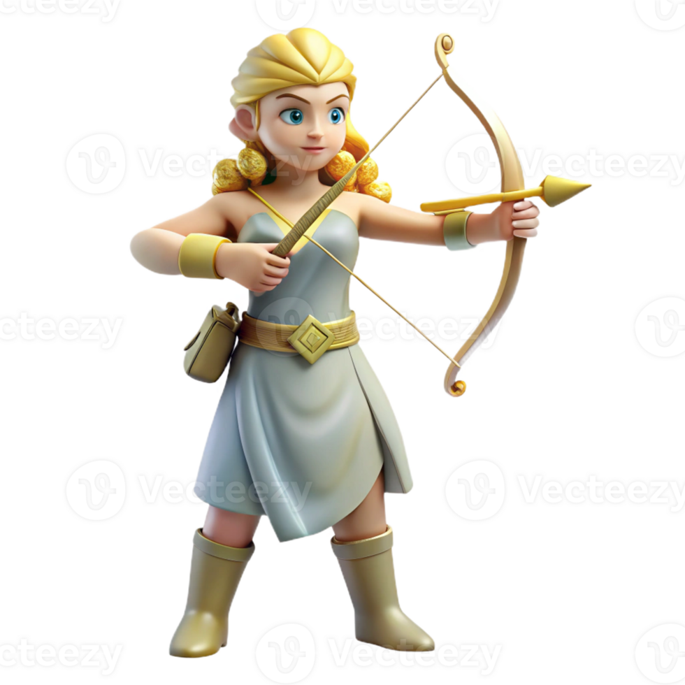 exquisite whimsical geometric Artemis, Goddess of the Hunt, with bow and arrow, with Transparent Background authentic png