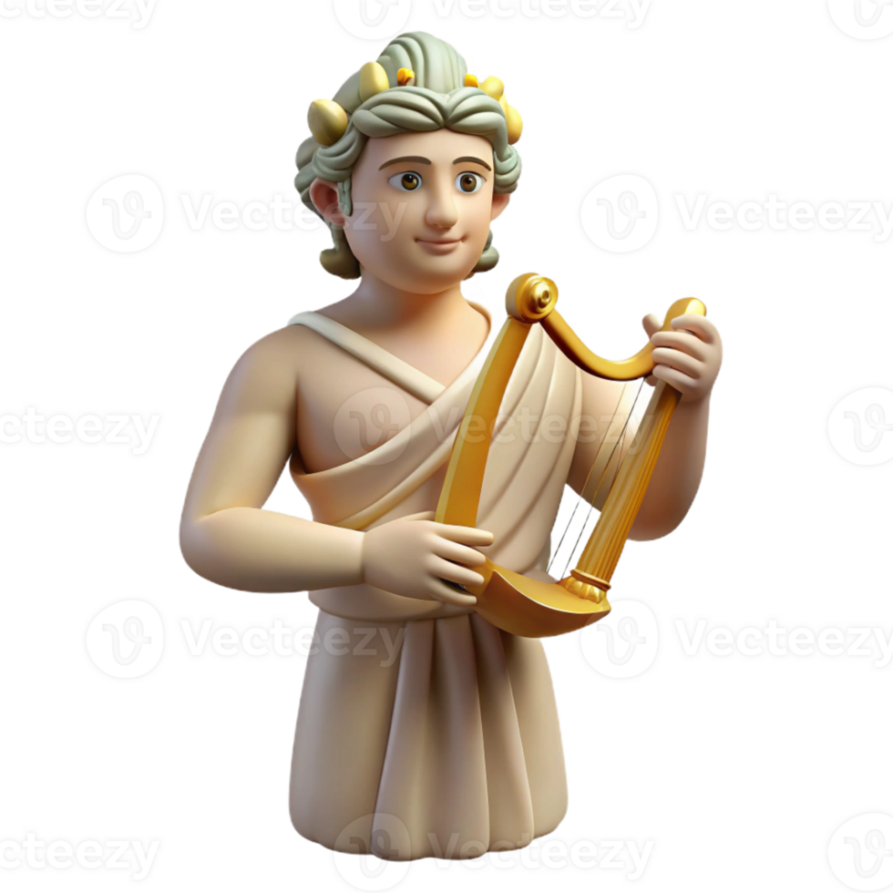 exquisite peaceful art deco Apollo, God of Music and Poetry, holding lyre, with Transparent Background exclusive png