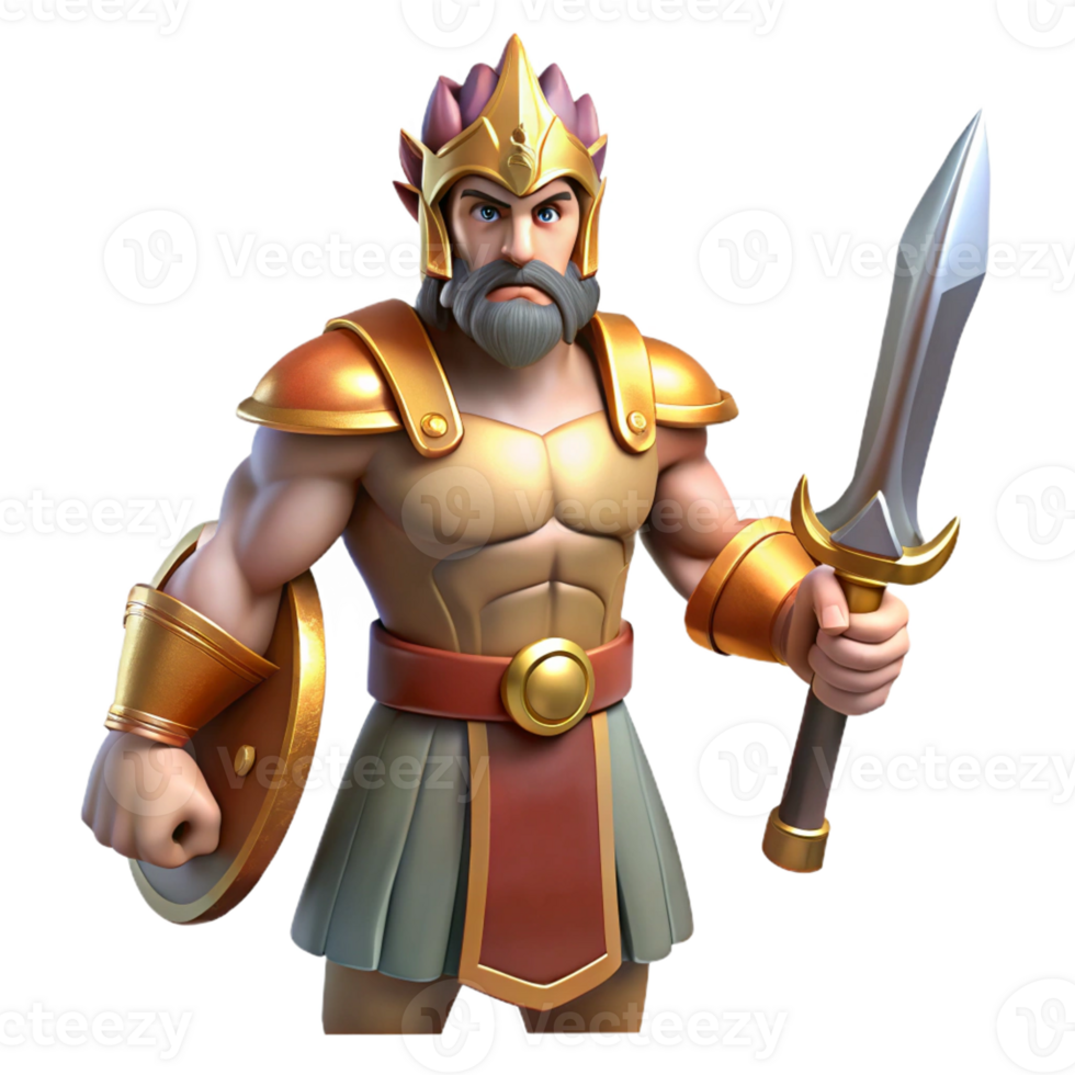 enchanting memorable Ares, God of War, holding a sword, with Transparent Background png