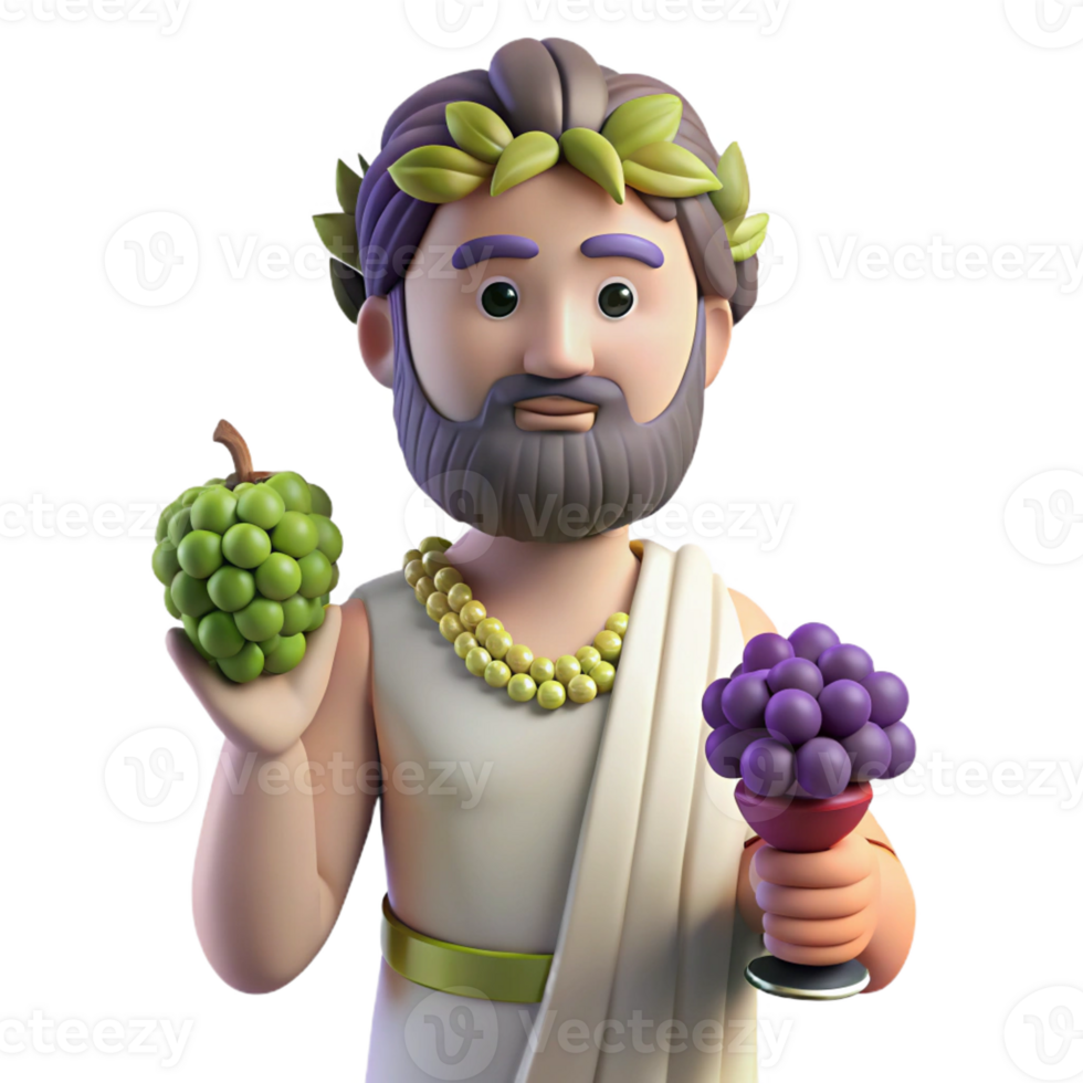 breathtaking bohemian Dionysus, God of Wine, holding grapes, with Transparent Background luxury png