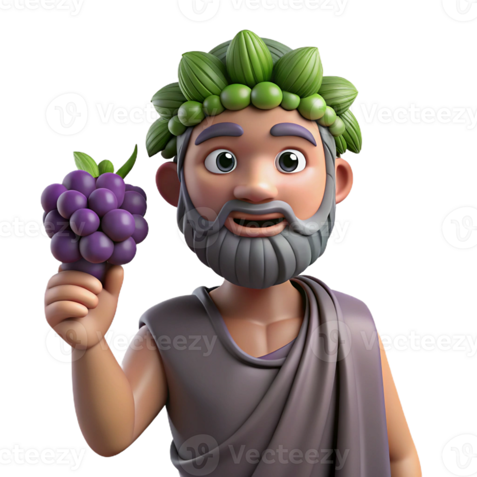 celebrated minimalist Dionysus, God of Wine, holding grapes, with Transparent Background original png