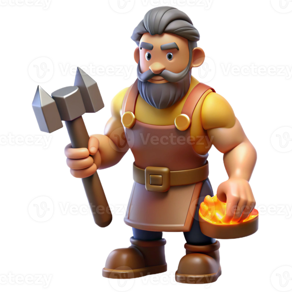 beautiful abstract Hephaestus, God of the Forge, holding a hammer, with Transparent Background precision png