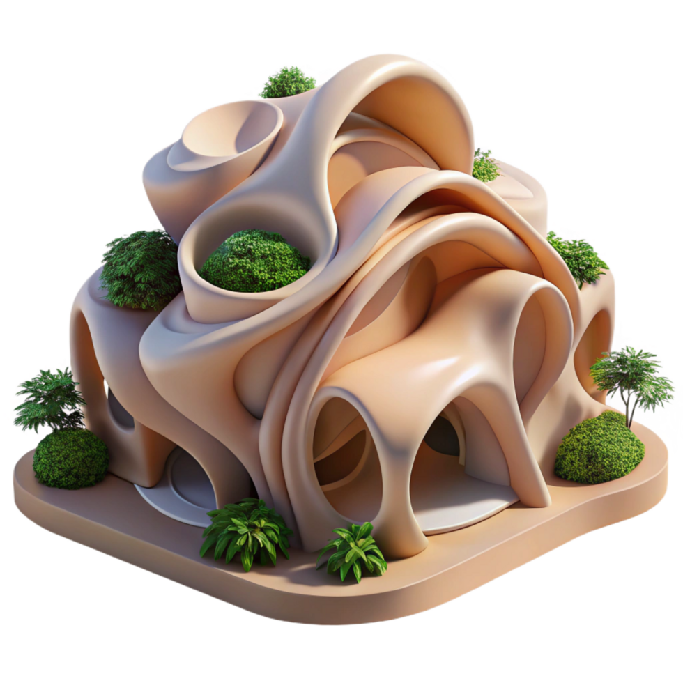 impressive traditional Organic Architecture Flowing Lines 4K png