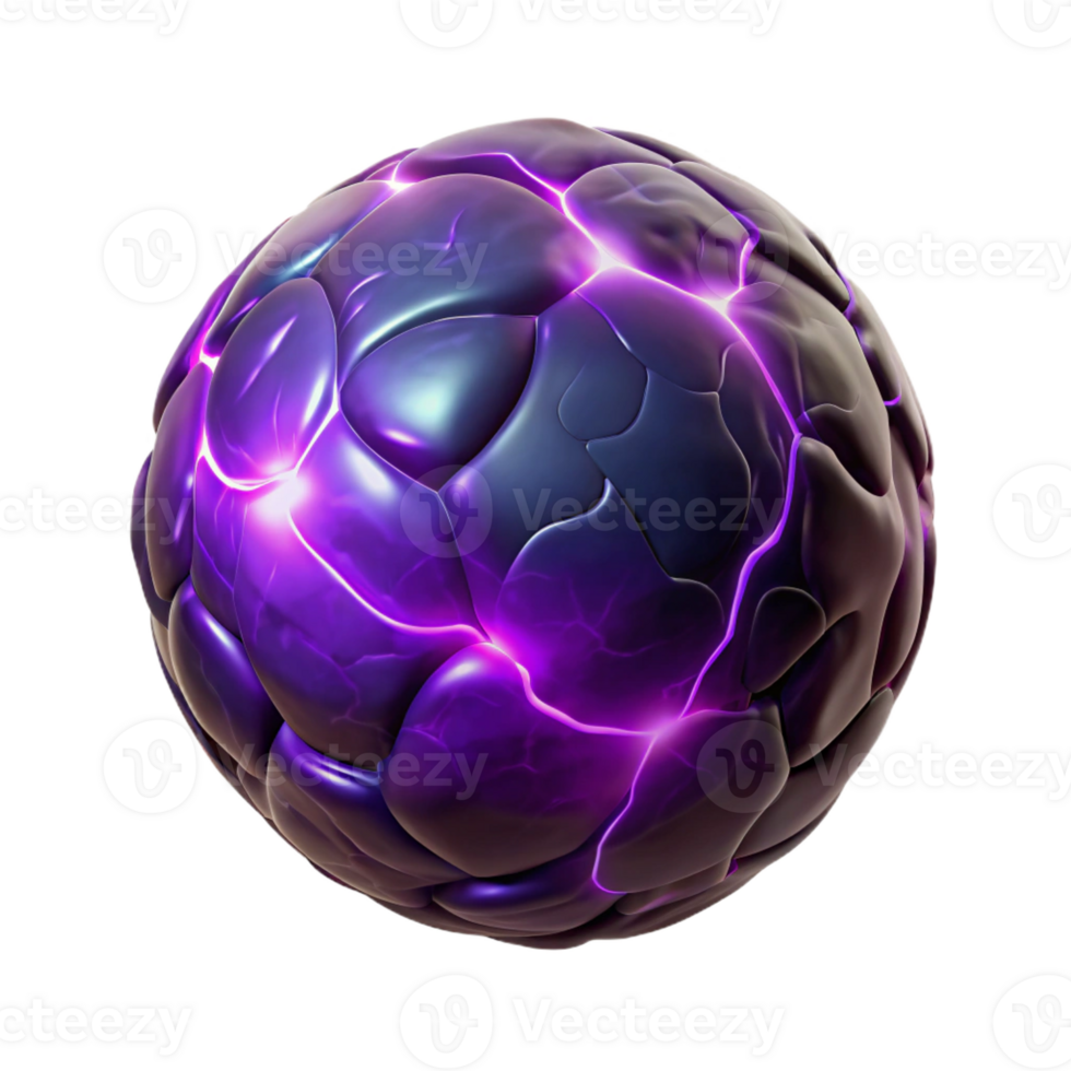 exquisite exceptional Hyper-specific, professional render of a single, levitating orb of dark energy, crackling with purple electricity with Transparent Background png