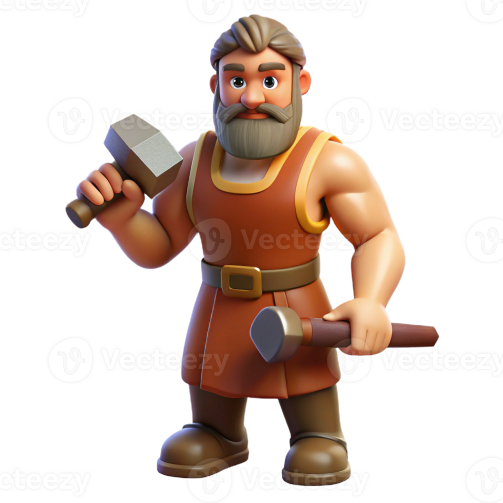 dynamic pristine Hephaestus, God of the Forge, holding hammer, with Transparent Background authentic png