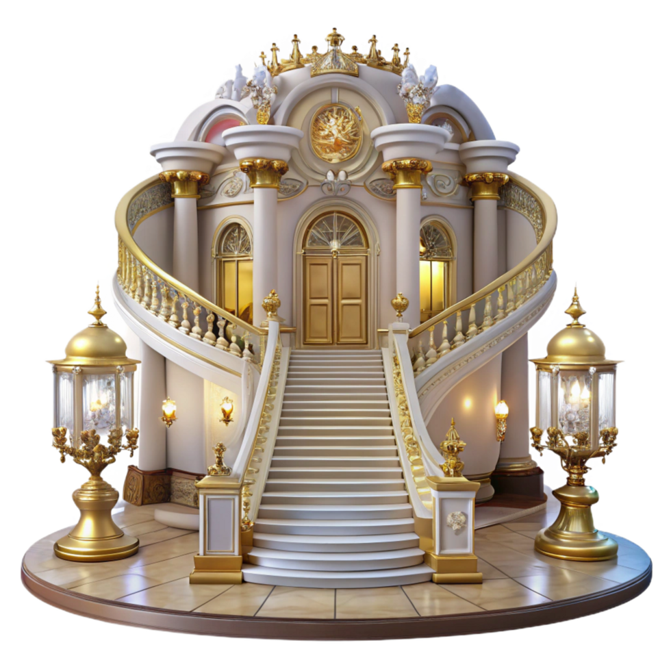 impressive rustic Baroque Palace Grand Staircase Gilded exclusive png