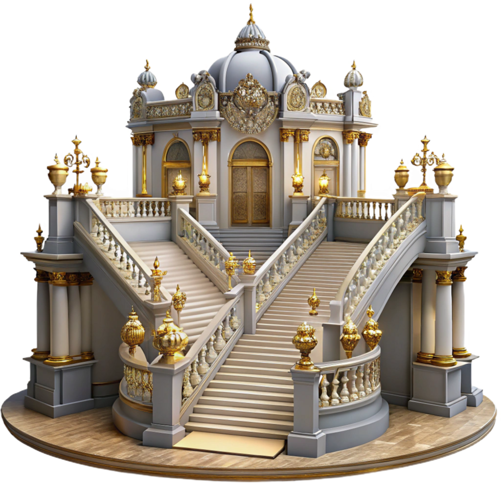 serene minimalist Baroque Palace Grand Staircase Gilded professional png