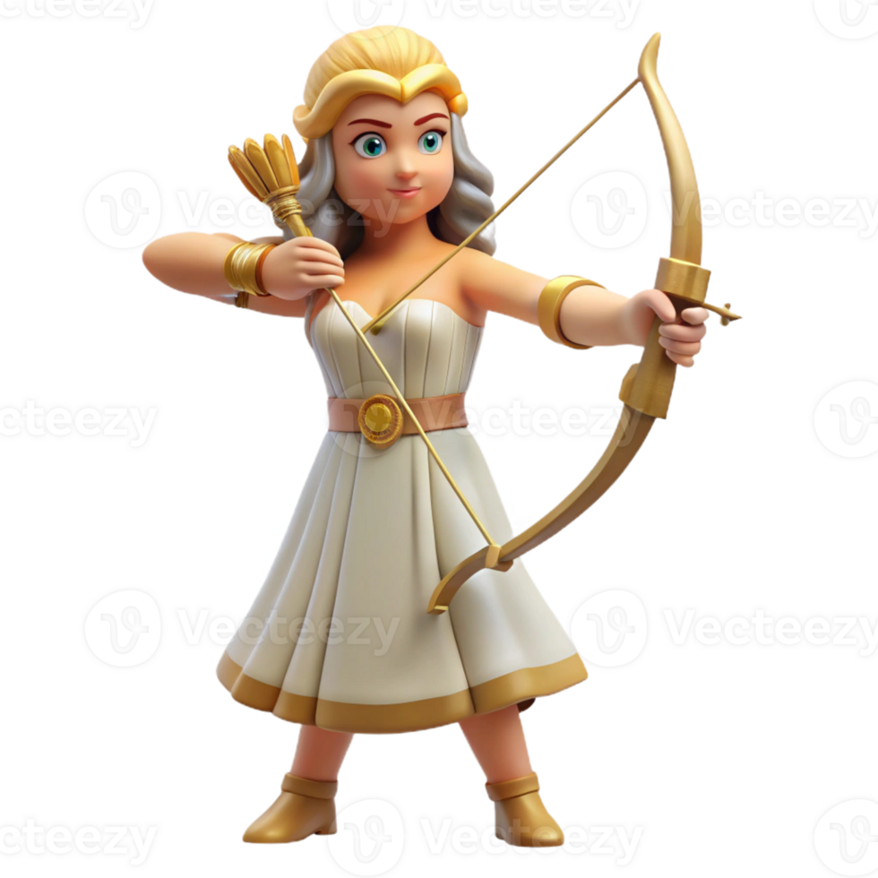 acclaimed tropical Artemis, Goddess of the Hunt, with a bow and arrow, with Transparent Background luxury png