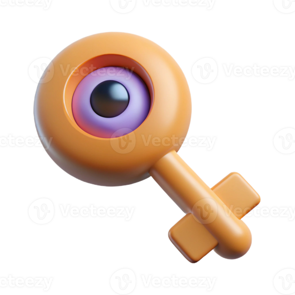 dramatic elegant Photorealistic, hyper-specific, isolated cutout of a single key with a keyhole shaped like a human eye with Transparent Background high quality png