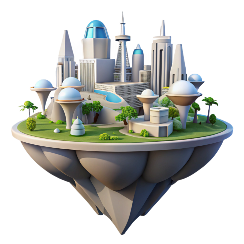stunning classic Floating Island City Futuristic high resolution png