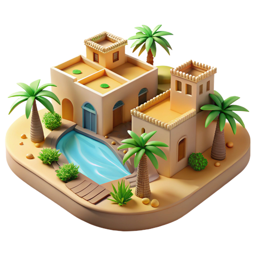 vibrant traditional Desert Oasis Resort Adobe Buildings premium png