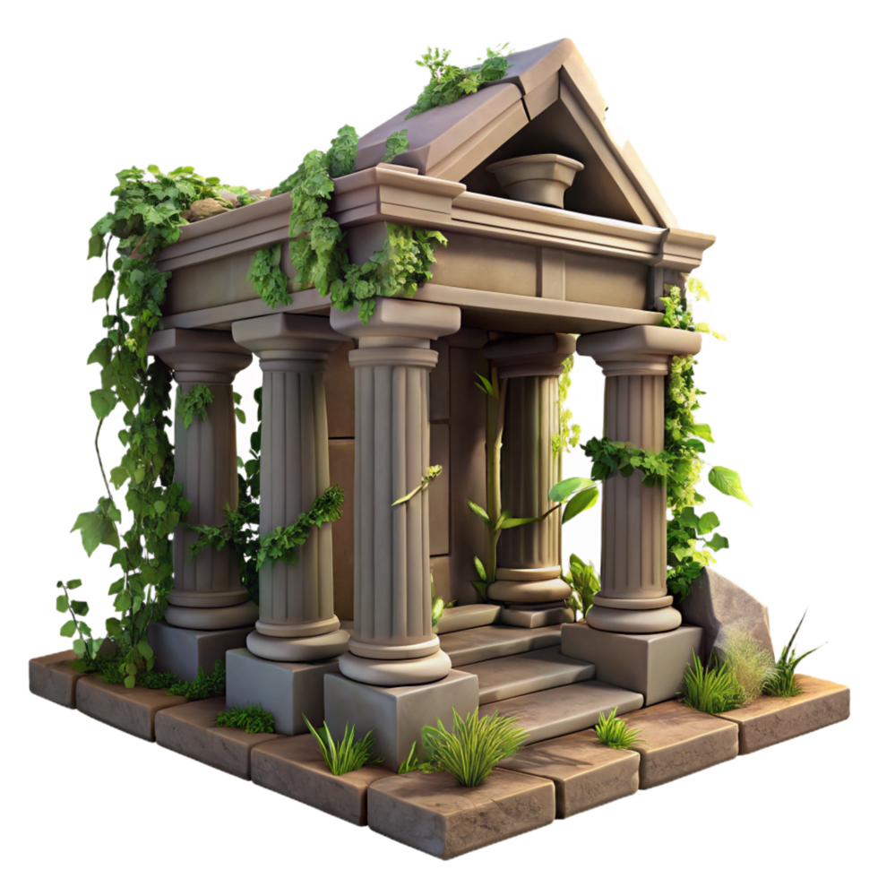 serene rustic Ruined Temple Overgrown with Vines authentic png