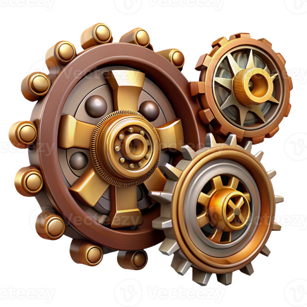 breathtaking contemporary Steampunk gear set with various sizes and intricate designs with Transparent Background exclusive png