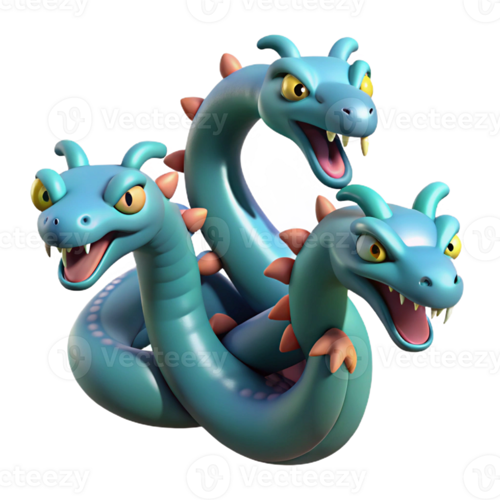 dazzling melancholic minimalist Hydra, multi-headed serpent, with Transparent Background museum quality png