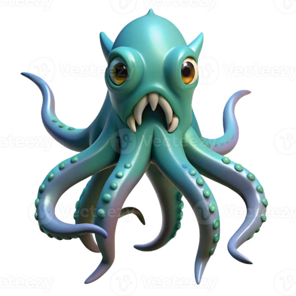 dynamic dazzling Kraken, giant sea monster, with Transparent Background masterfully captured png