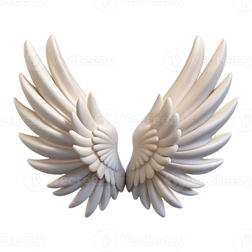 dramatic passionate urban A pair of feathered wings, angelic, pristine white with Transparent Background high resolution png