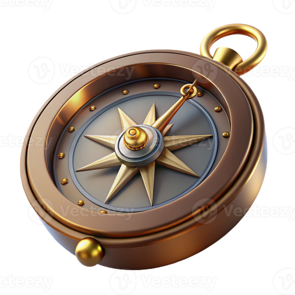 captivating dynamic traditional Steampunk compass with a rotating bezel and intricate markings with Transparent Background museum quality png