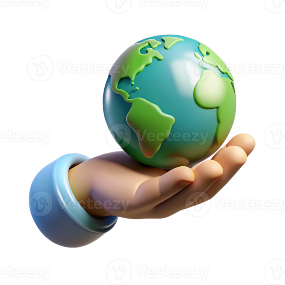 dramatic beautiful Concept art style, isolated cutout of a single human hand holding a miniature planet Earth with Transparent Background perfect clarity png