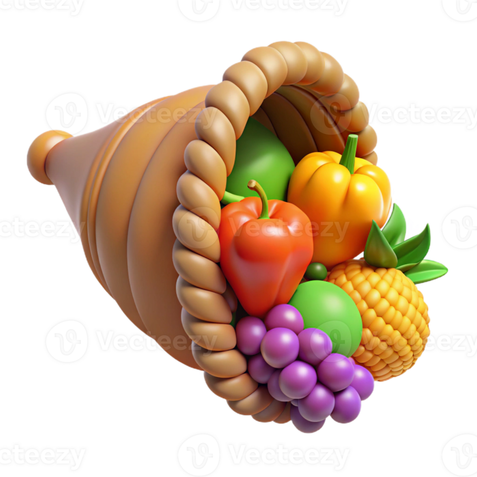 distinctive nordic Cornucopia, horn of plenty, overflowing with fruit, with Transparent Background original png