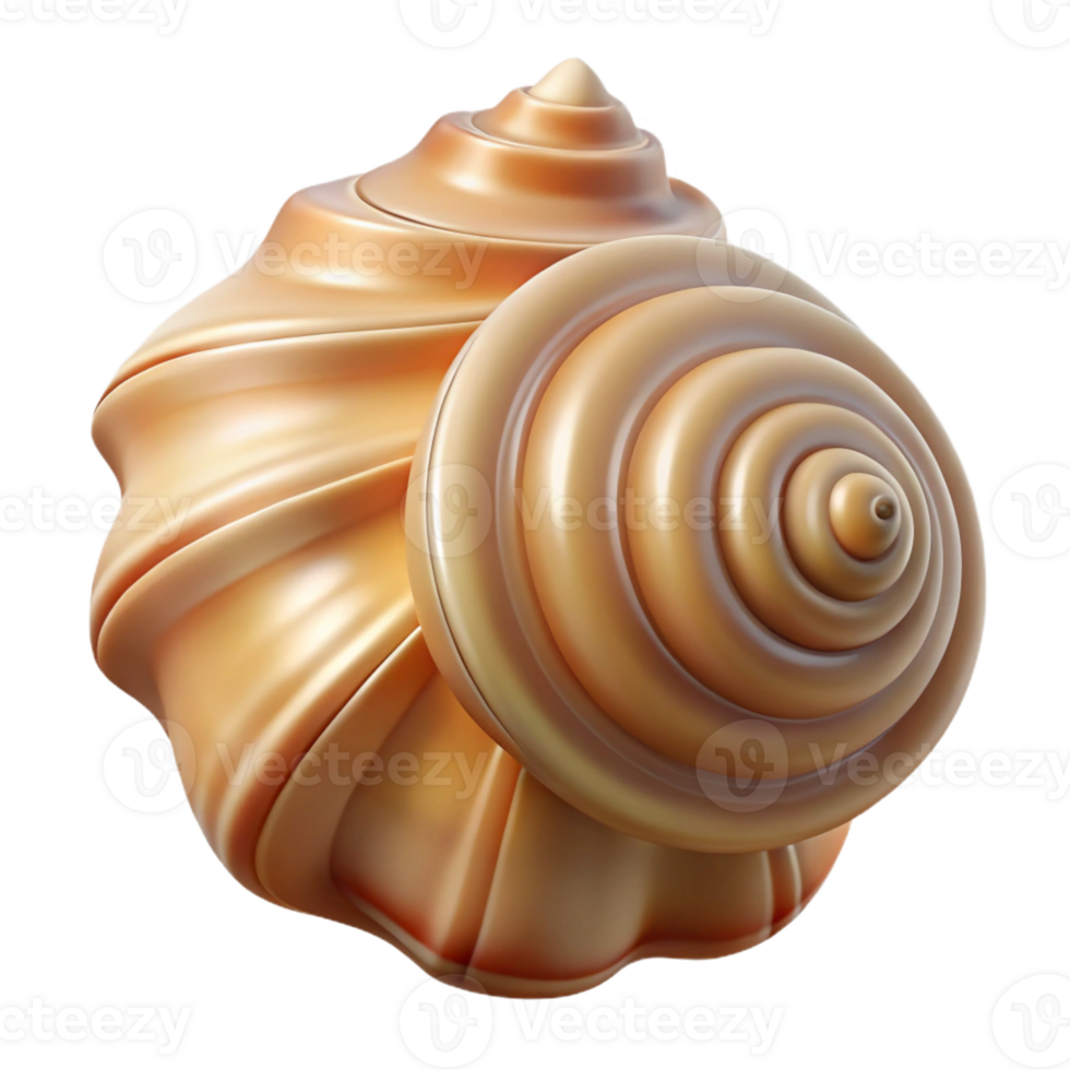 alluring distinctive Professional render, photorealistic, ultra-detailed depiction of a single, polished seashell with intricate spiral patterns Isolated cutout with Transparent Background png