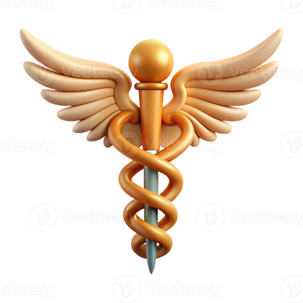 calm impressive Caduceus, Hermes' staff, with Transparent Background sharp png