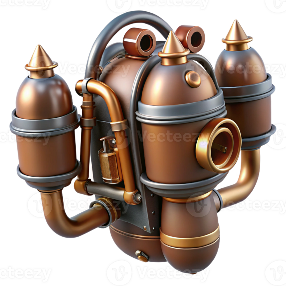 calm breathtaking Steampunk jetpack with miniature turbines and copper piping with Transparent Background top-tier png