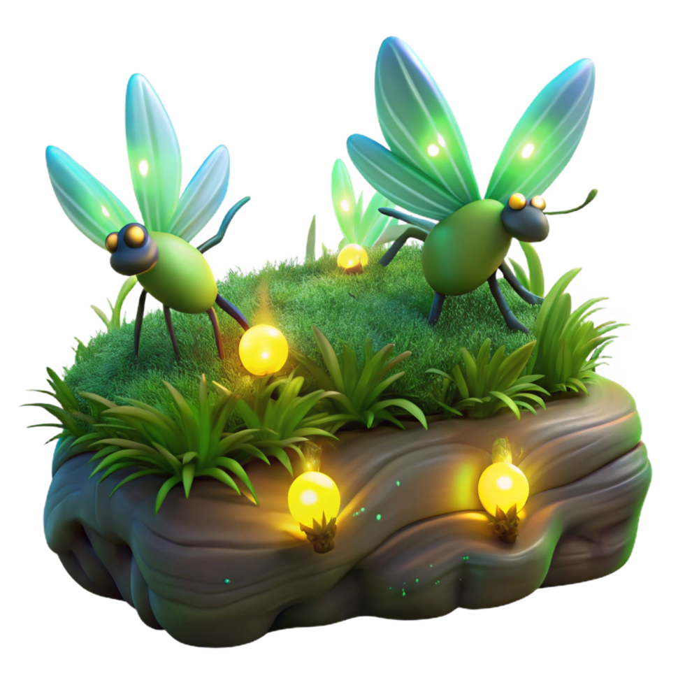 impressive contemporary Three Luminous Fireflies Hovering over a high resolution png