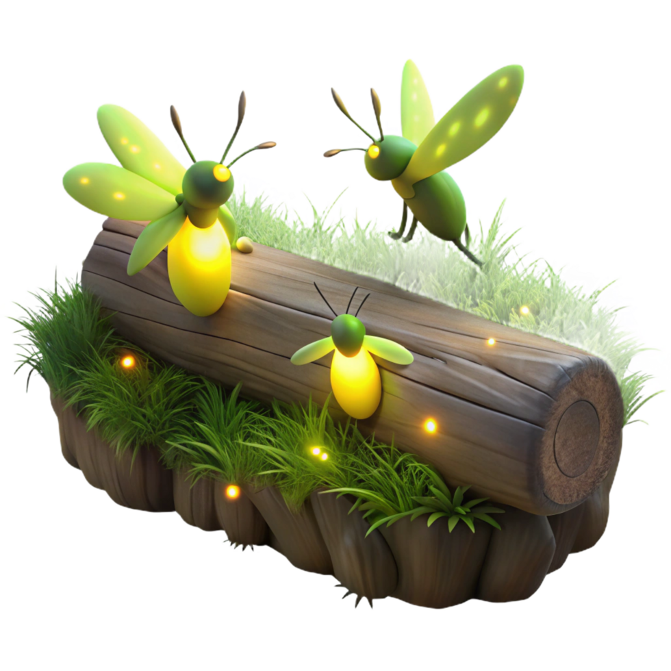 vibrant abstract Three Luminous Fireflies Hovering over a authentic png