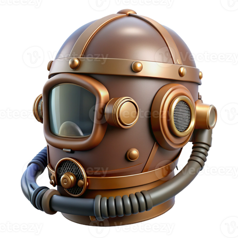bold glorious Steampunk helmet with a visor and communication device with Transparent Background 4K png