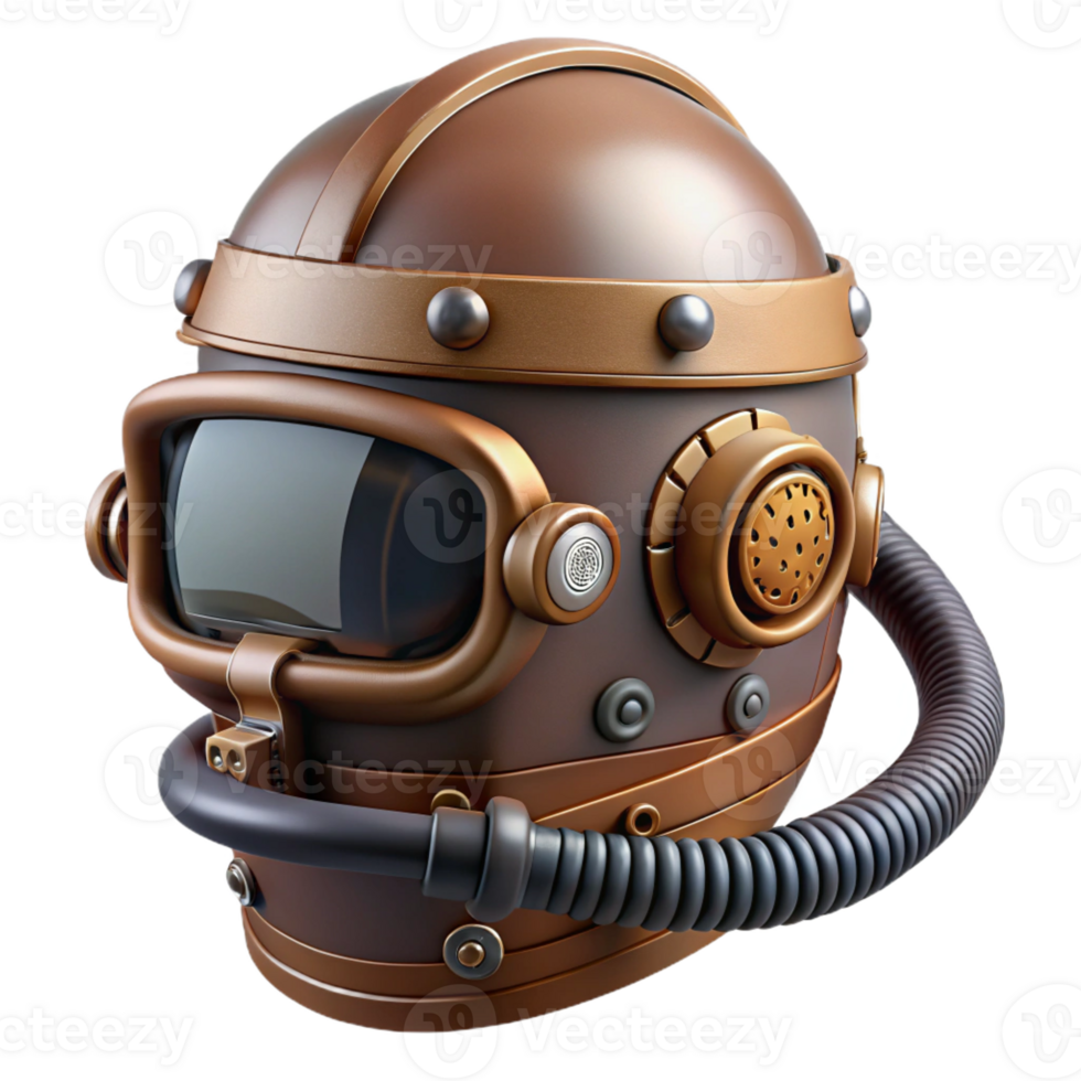 exquisite exceptional Steampunk helmet with a visor and communication device with Transparent Background png