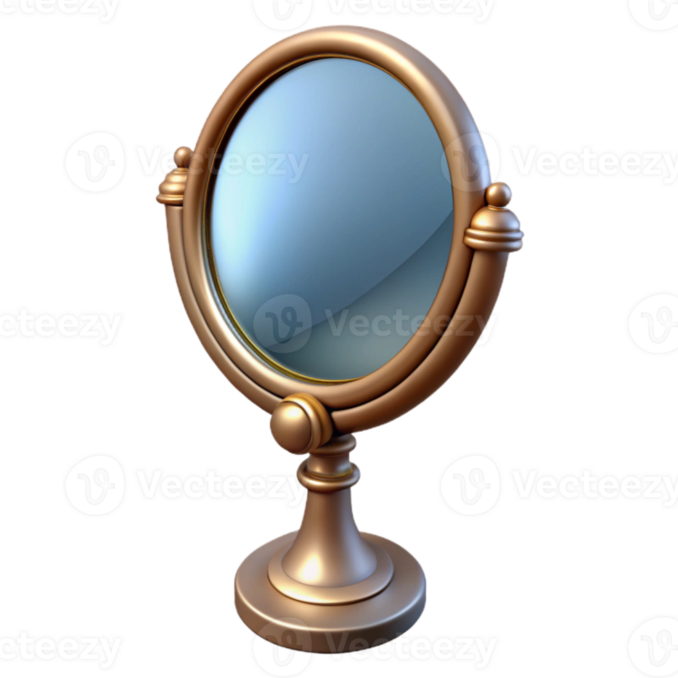 calm glorious Hyper-specific, photorealistic isolated cutout of a single antique mirror reflecting a distorted reality with Transparent Background crisp png