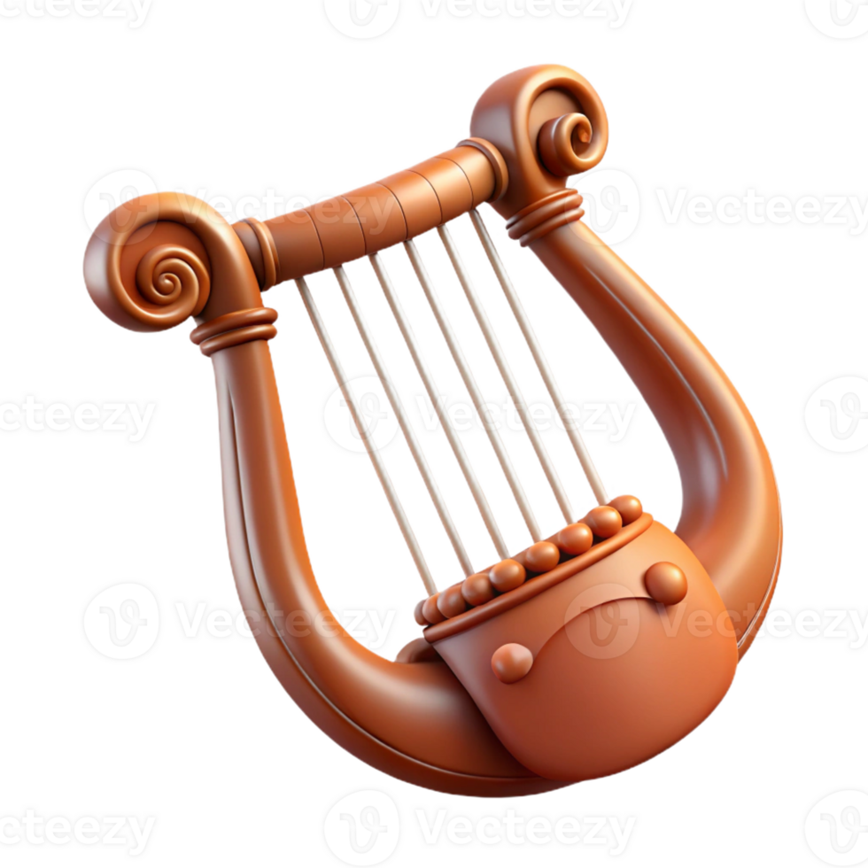 alluring contemporary Ultra-detailed photorealistic isolated cutout of a single, ancient Greek lyre, strings intact with Transparent Background detailed png