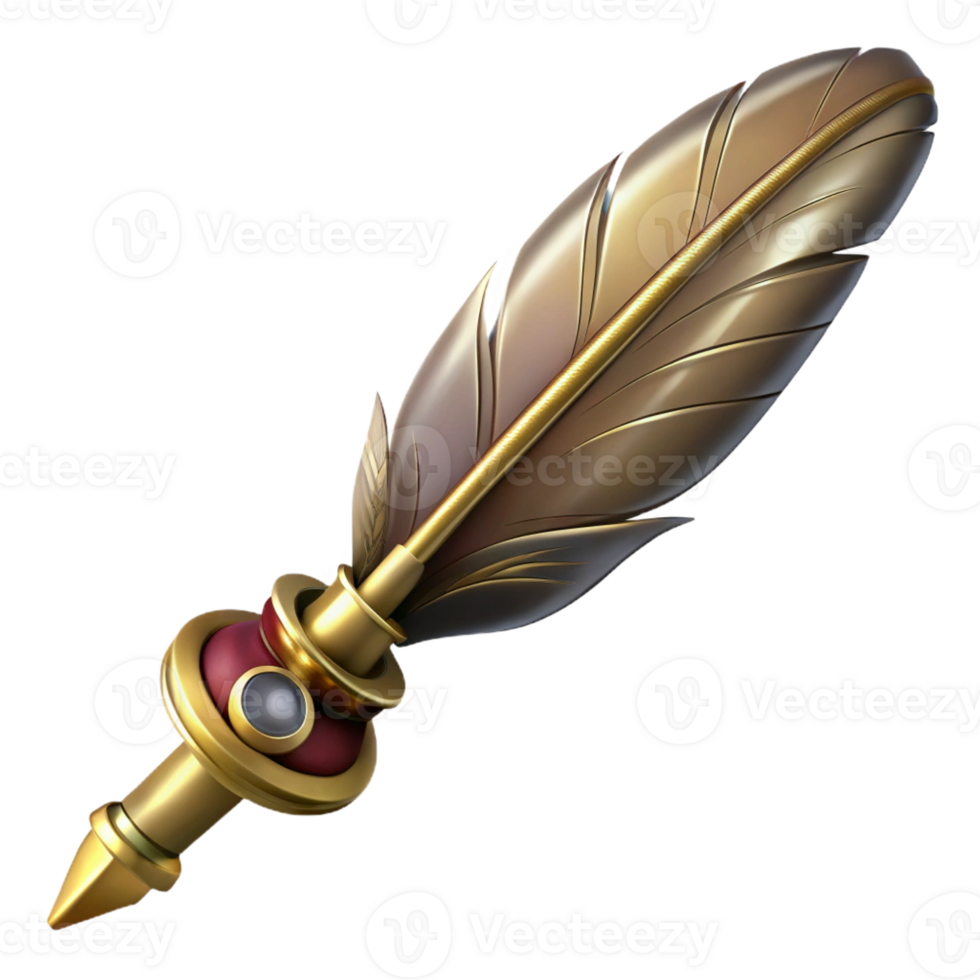 ethereal alluring Steampunk quill pen with a brass nib and intricate engravings with Transparent Background ultra HD png