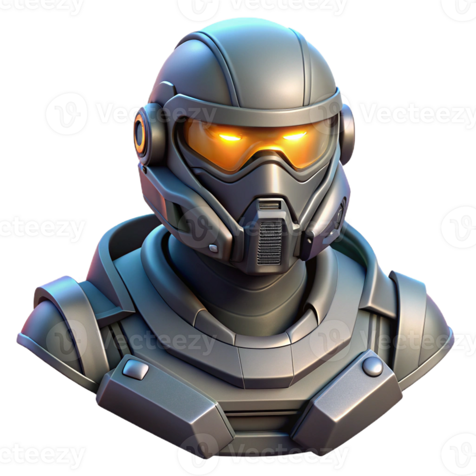 exquisite peaceful abstract Concept art style, isolated cutout of a futuristic, heavy-duty power armor helmet with integrated HUD with Transparent Background top-tier png