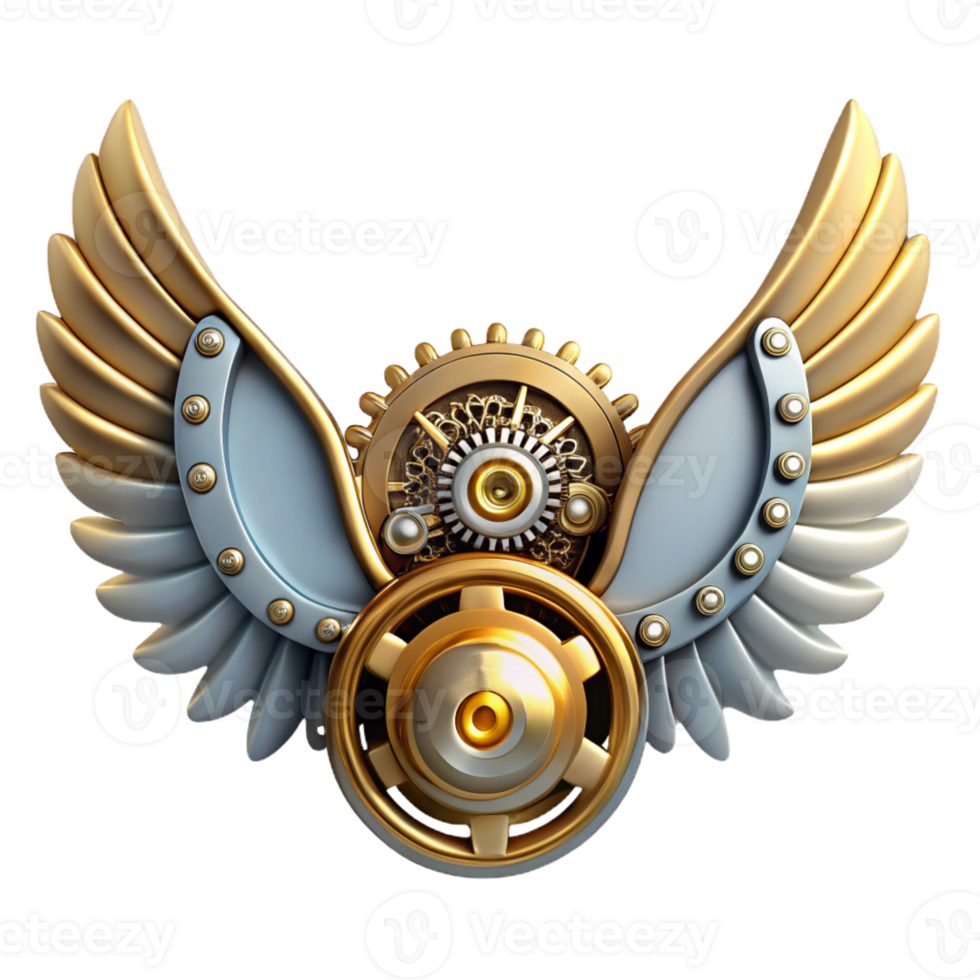 captivating playful classic Steampunk wings made of gears, cogs, and clockwork mechanisms with Transparent Background high resolution png