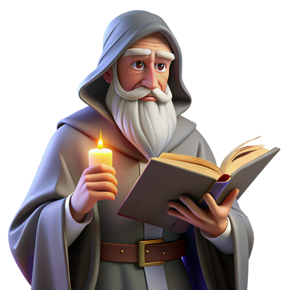 serene minimalist A Wise Old Wizard with a Long White Beard original png