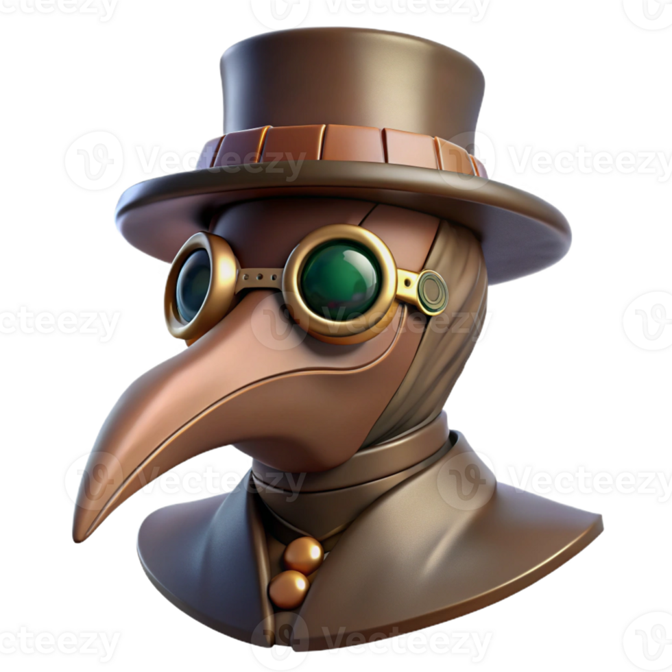captivating contemporary Steampunk plague doctor mask with long beak and glass lenses with Transparent Background ultra HD png