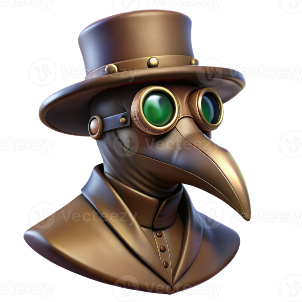 elegant creative Steampunk plague doctor mask with long beak and glass lenses with Transparent Background expertly shot png