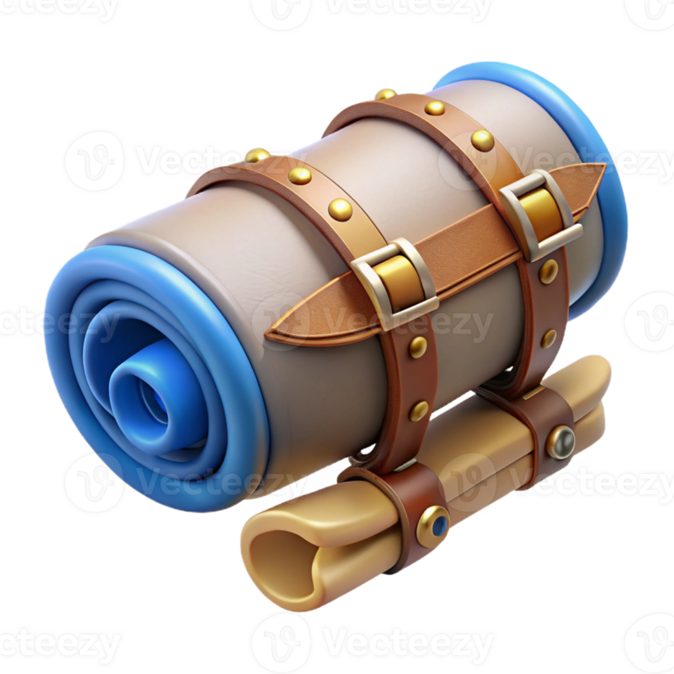 calm gorgeous Steampunk airship blueprint scroll, rolled and tied with Transparent Background studio quality png