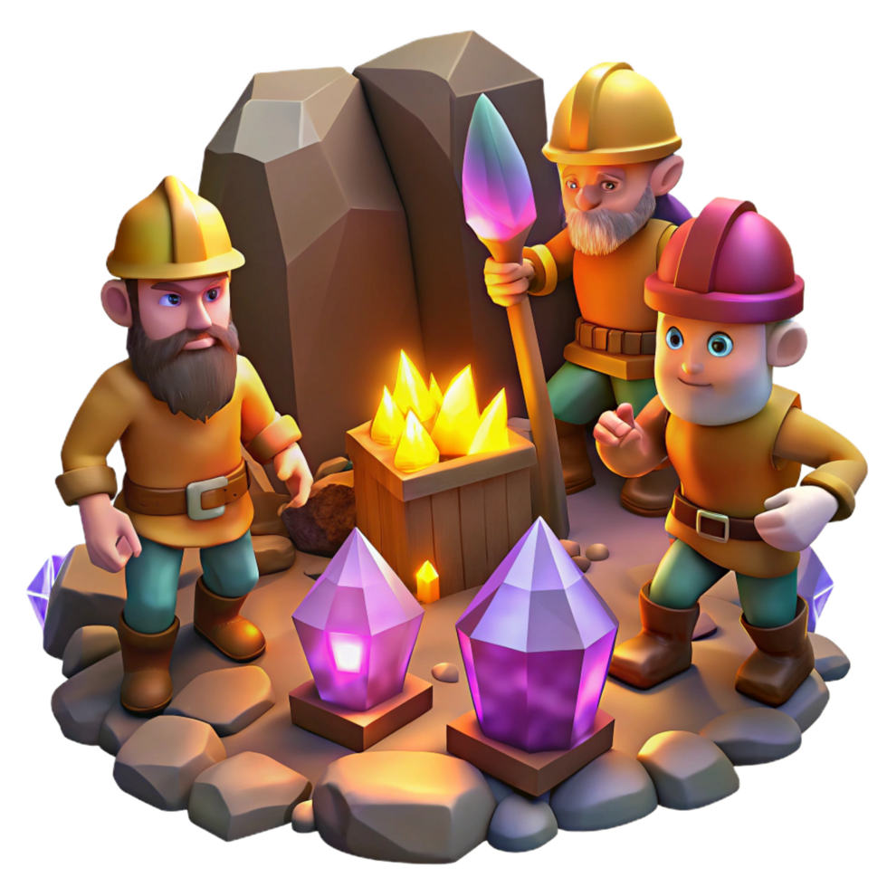 beautiful modern A Group of Adventurous Dwarves Mining for professional png