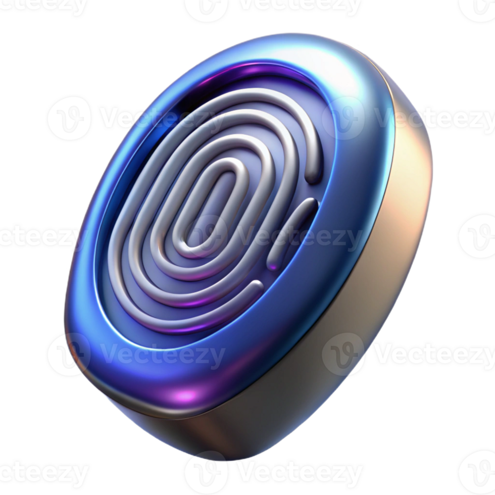 acclaimed artistic Hyper-specific, professional render of a futuristic, chrome, biometric fingerprint scanner, side view with Transparent Background luxury png