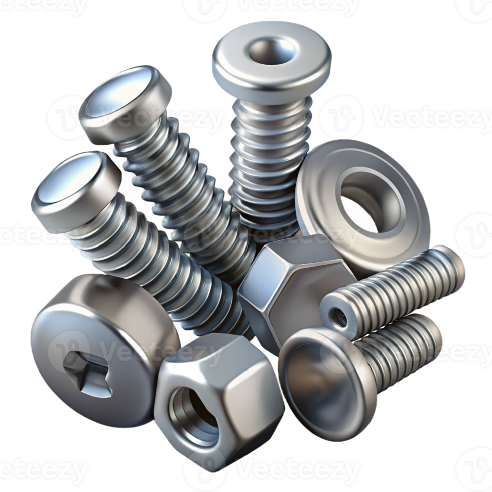 dazzling tranquil futuristic Screw assortment various sizes with Transparent Background masterfully captured png