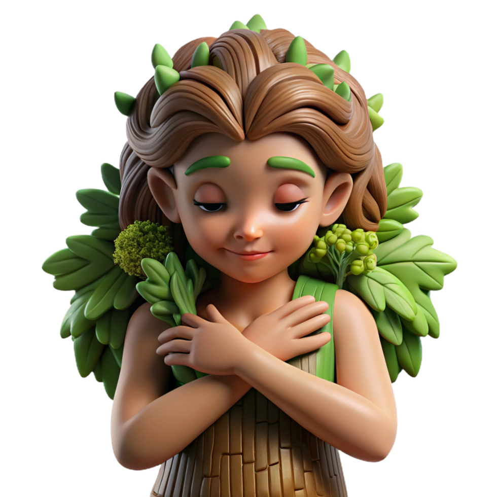 dramatic artistic A Serene Dryad with Bark Like Skin and premium png