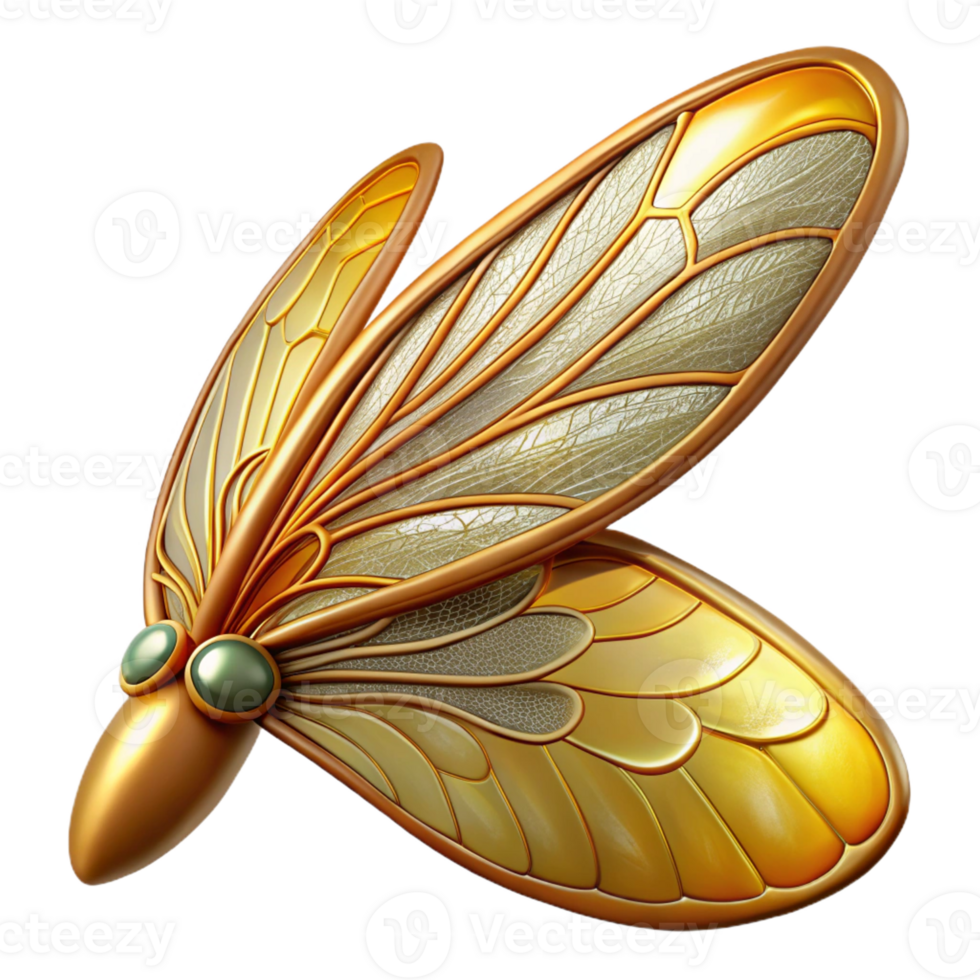 elegant standout Hyper-specific, ultra-detailed concept art style render of an Art Nouveau dragonfly wing, delicate tracery, amber and gold, isolated cutout with Transparent Background png