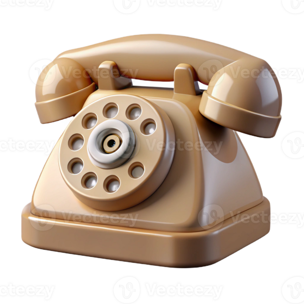 breathtaking distinguished Photorealistic, ultra-detailed, isolated cutout of a single, retro, beige rotary telephone, front view with Transparent Background png