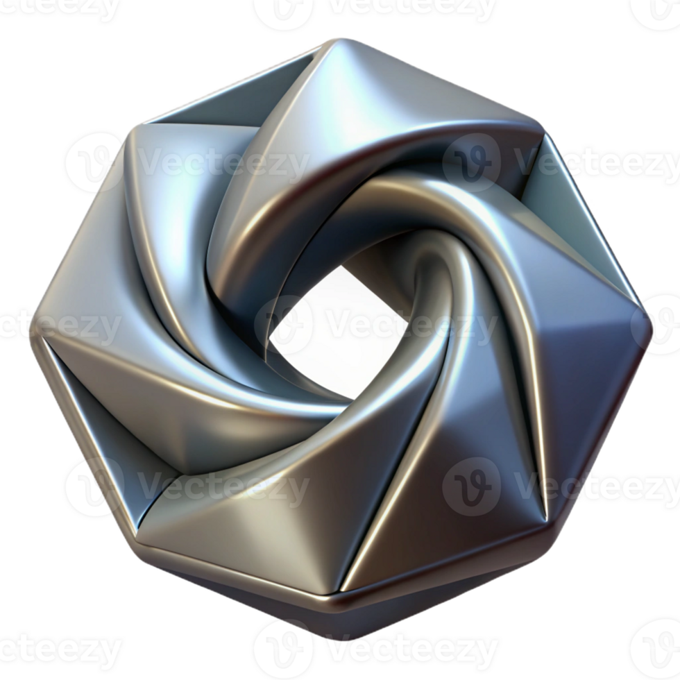 breathtaking remarkable A rotating, geometric shape with a metallic texture with Transparent Background png