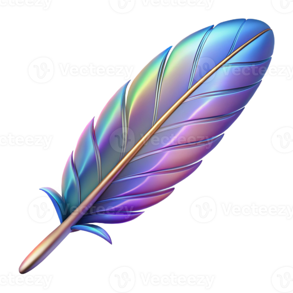dramatic baroque A single, stylized feather with iridescent barbs with Transparent Background ultra HD png