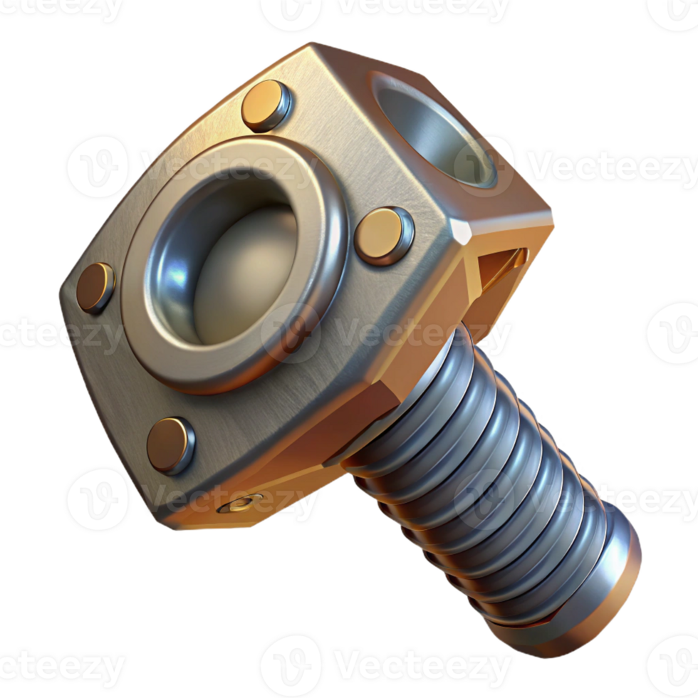 beautiful mysterious minimalist Steampunk bolt with hexagonal head and steel finish with Transparent Background studio quality png