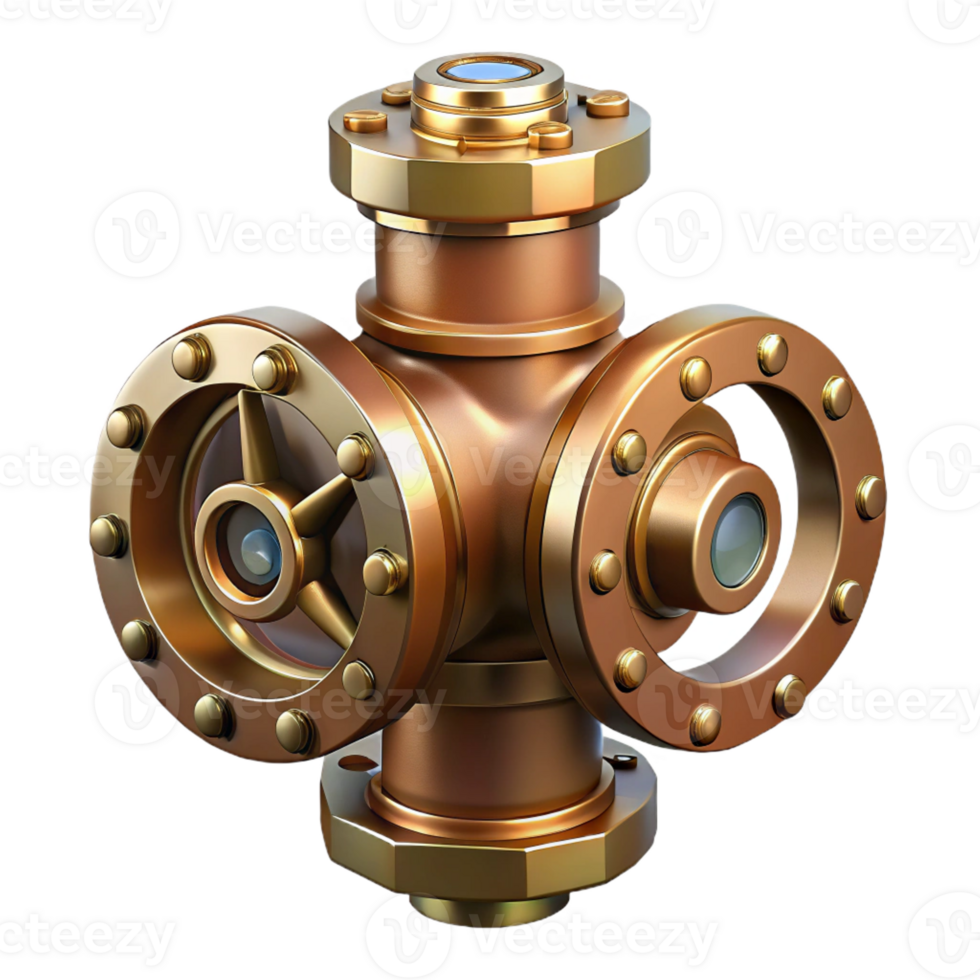 energetic fascinating Steampunk valve with intricate details and brass finish with Transparent Background top-tier png